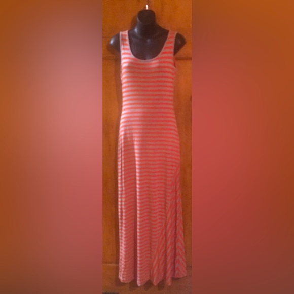 Woman’s Calvin Klein Size 2 (XS-S) Sleeveless Long Maxi Dress ORANGE AND GRAY - Picture 3 of 11